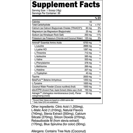 Transparent Labs® Intra Workout EAA – Supplement Facts