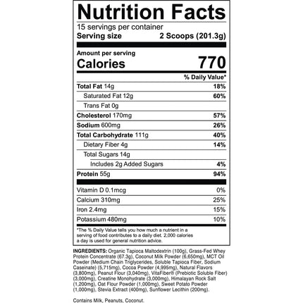 Transparent Labs® Mass Gainer – Supplement Facts